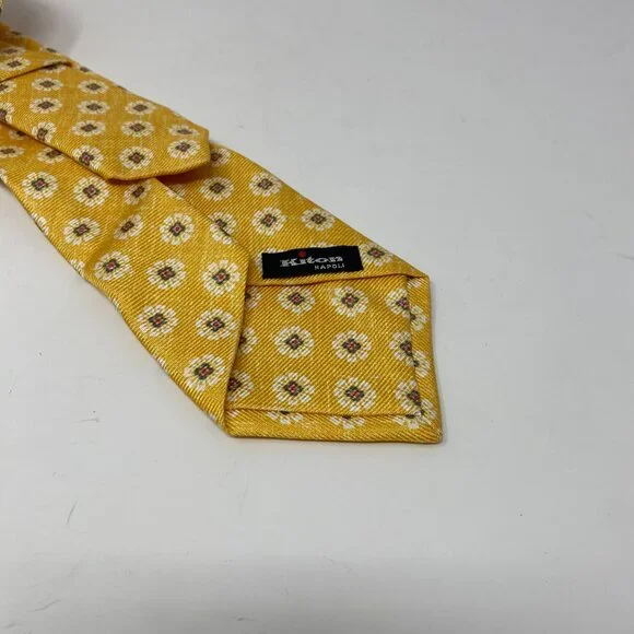 NEW kiton golden yellow print 100% silk mens neck tie